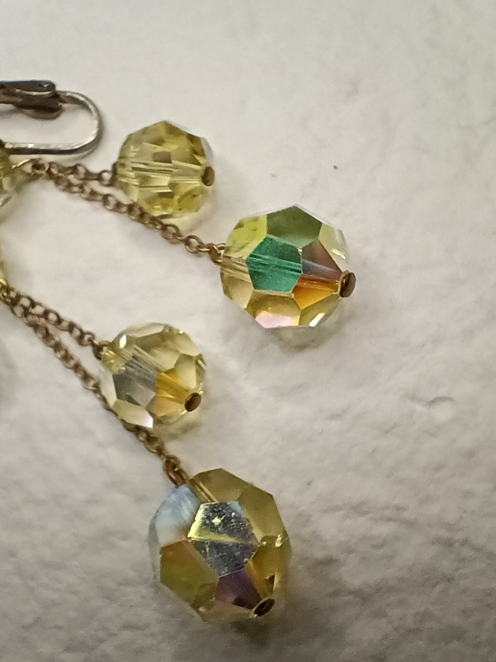 Vintage Yellow Crystal Drop Earrings with Gold Chains